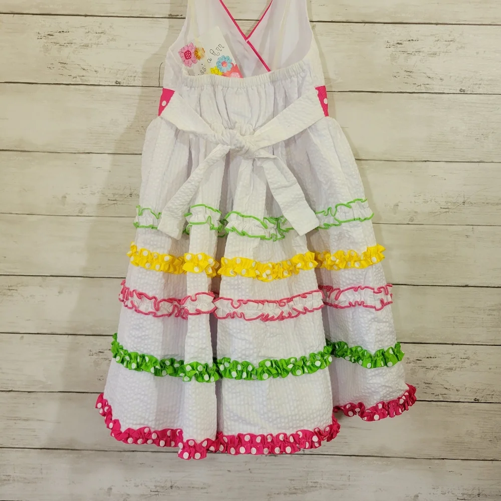 Girls Jessica Ann Seersucker Halter Top Petticoat Sundress Tier Ruffles‎ Size 5